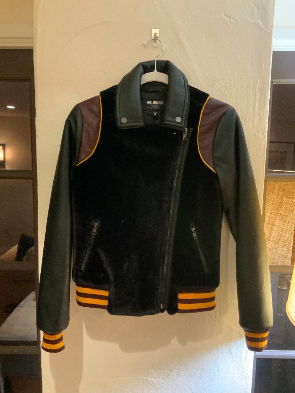 William Rast Faux Fur & Vegan Leather Moto Jacket XS